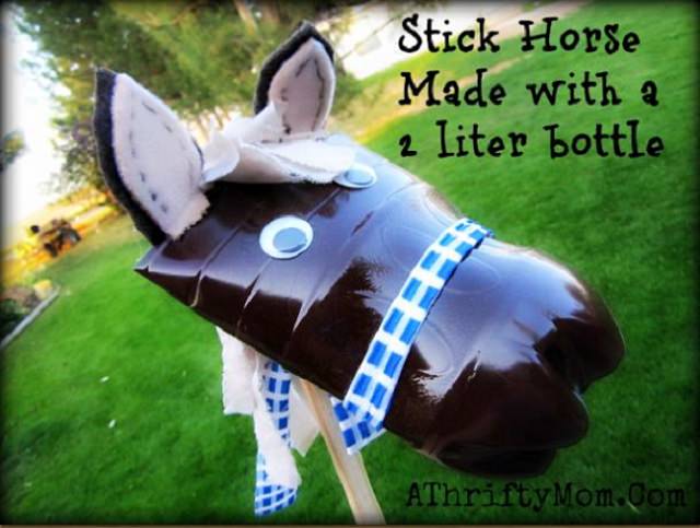 AN ADORABLE STICK HORSE with 2 LITRE bottle