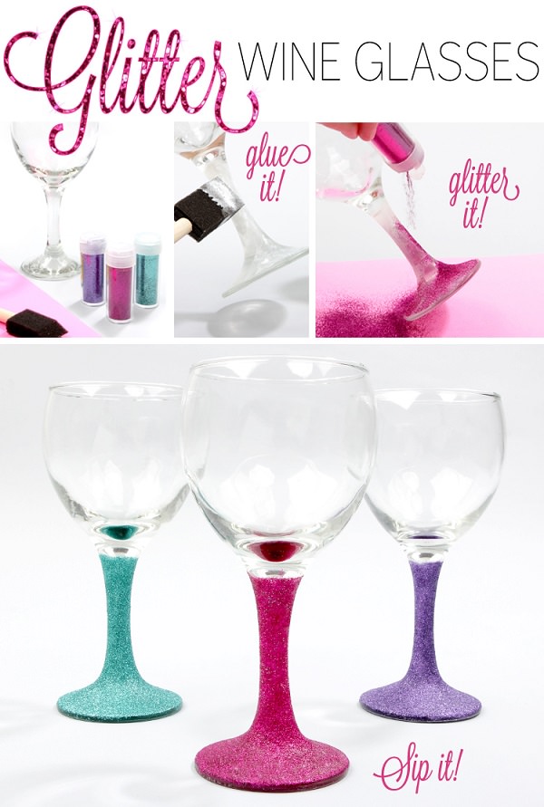 10. Glitter Wine Glasses