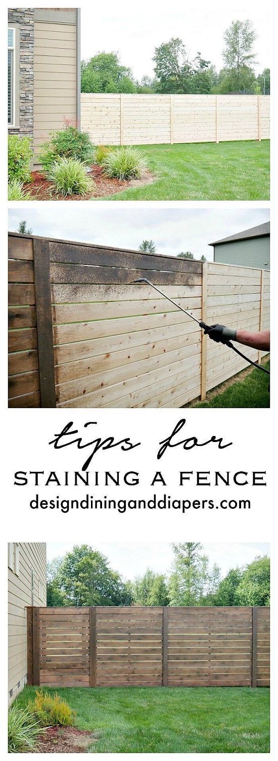 DIY Stained Horizontal Plank Fence