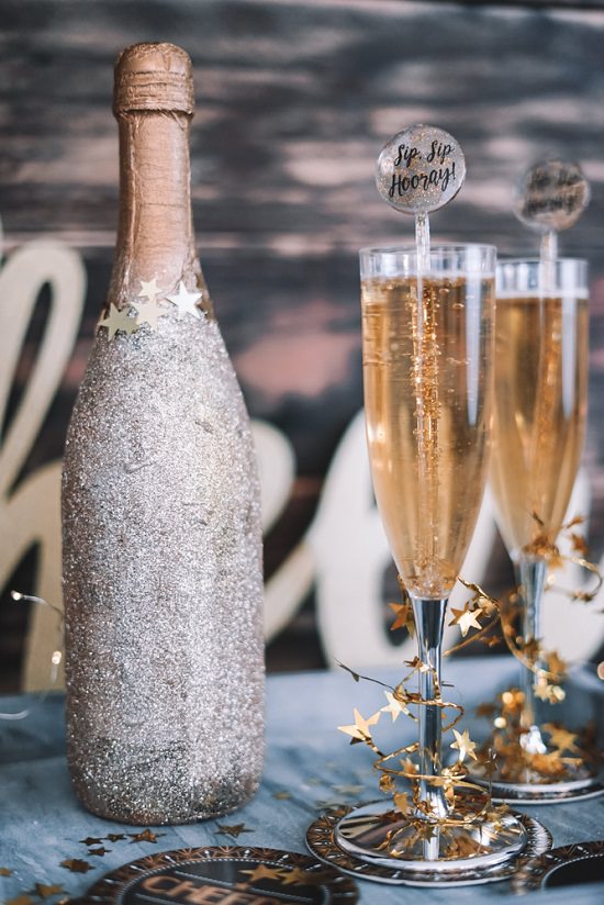 Silver Glitter Champagne Bottle