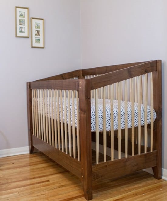 Walnut and Maple Wood Crib Frame