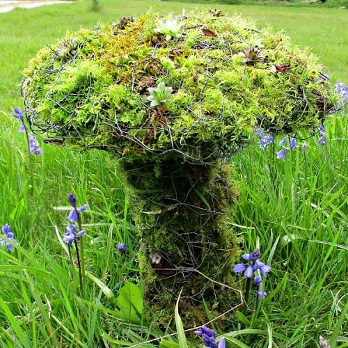 Chicken Wire and Moss Toadstool Living Sculpture