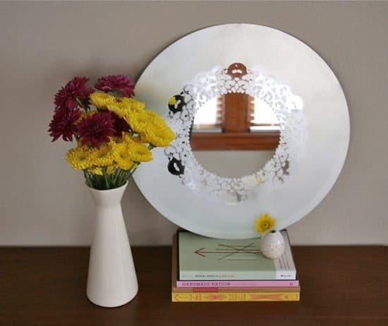 Spray painted Doily Lace Mirror