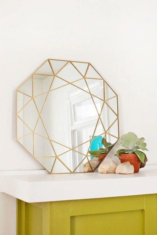 Geometric Mirror with Metallic Trim