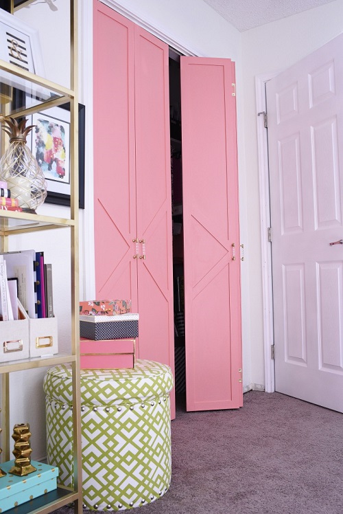DIY Coral & Glam Bifold Closet Door Makeover