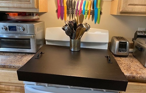 DIY Stained Wooden Stove Cover with Handles