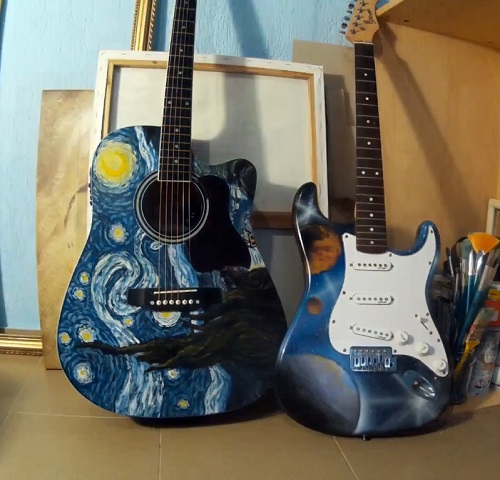 Spray Paint Galaxy Art on Guitar