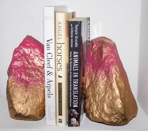 DIY Gold & Pink Rock Bookends