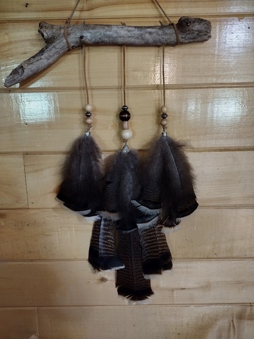 Turkey Feathers and Driftwood Wall Hanging