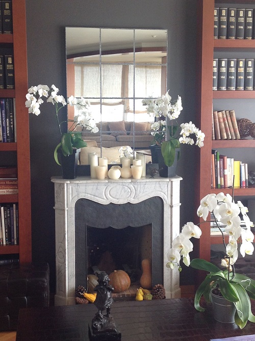 Orchid Fireplace Mantel Arrangement