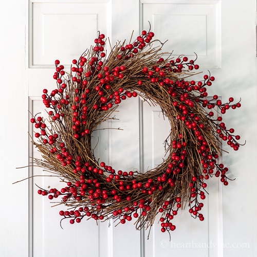 DIY Red Berry Stems and Twig Wreath