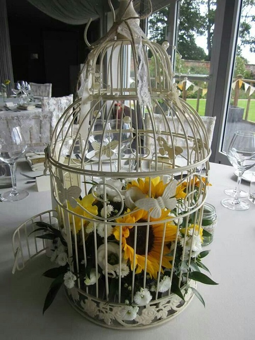 Antique Birdcage Sunflowers Display