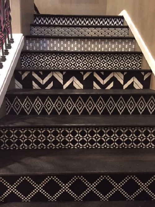 Geometric Patterned Tiles Staircase