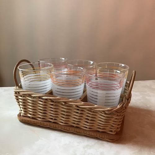 Wicker Baskets Glassware Display