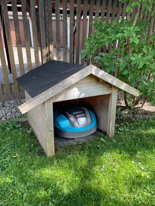 Dog House Turned Lawn Mower Storage