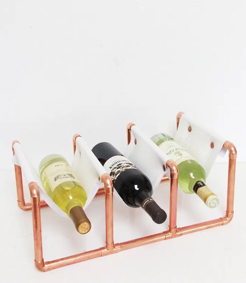 DIY Copper Pipe and Leather Wine Rack