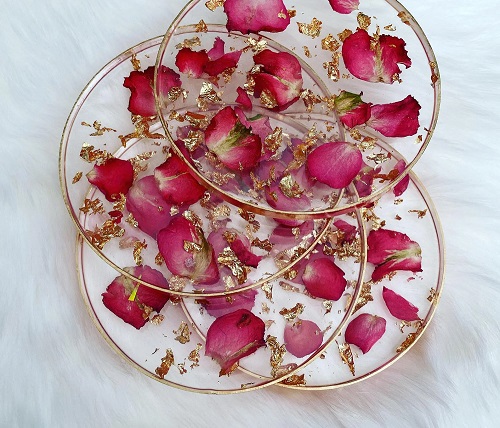 Resin Rose and Gold Leaf Coasters