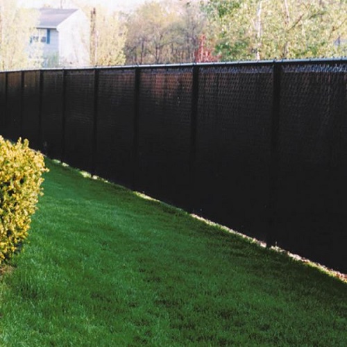Black Chain Link Fence with Privacy Slats