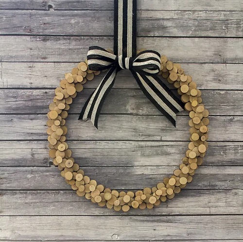 Mini Wooden Wreath with Striped Bow