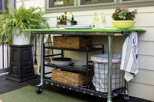 Stainless Steel Cart as Outdoor Kitchen Island