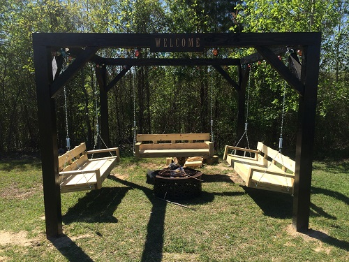 Black-Painted Fire Pit Wooden Swings