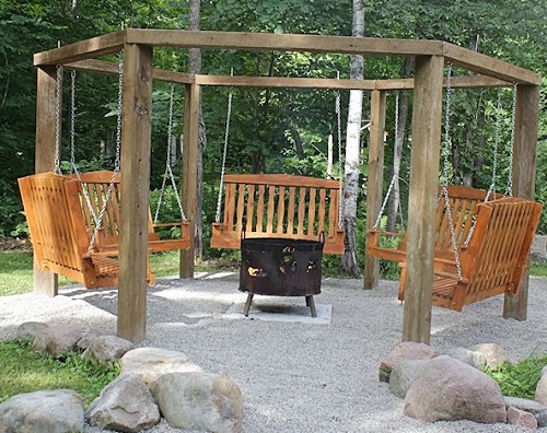 Wooden Fire Pit Swing Gazebo