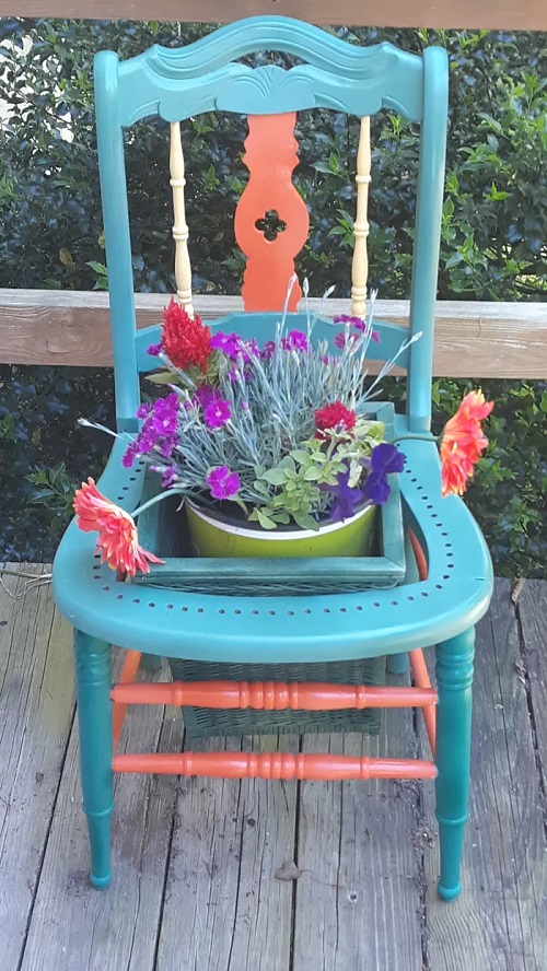 Beautiful Chair Planter in garden 2