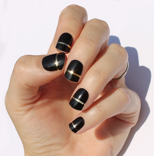 Gold Stripes on Black Nails