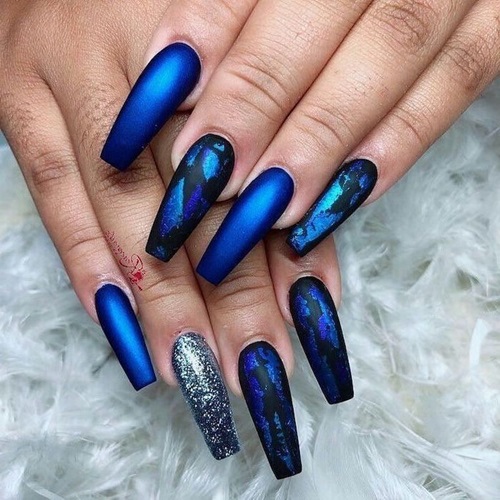 Blue and Black Nails