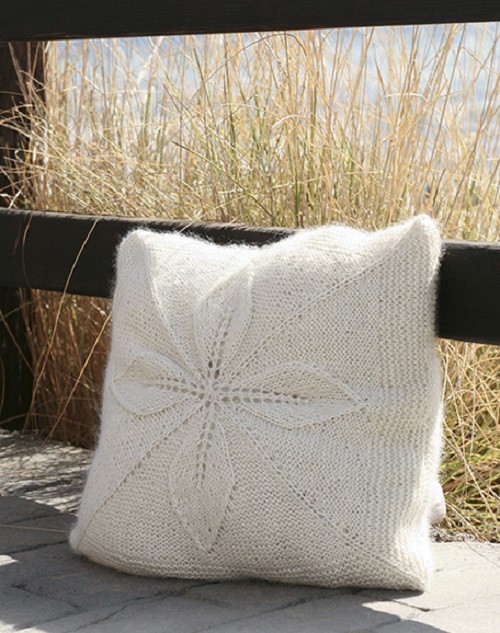 Knitted White Floral Cushion