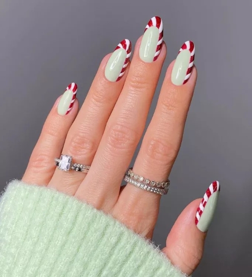 Gorgeous Green Candy Cane Nails 