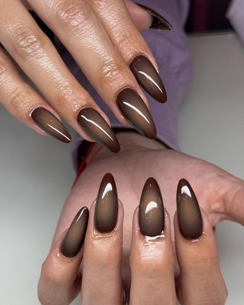 Gradient Dark Brown Gel Nail