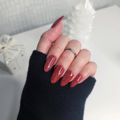 Holiday Red Glittery Nails