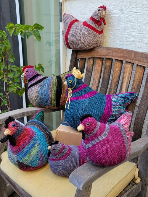 Knitted Group of Colorful Hens