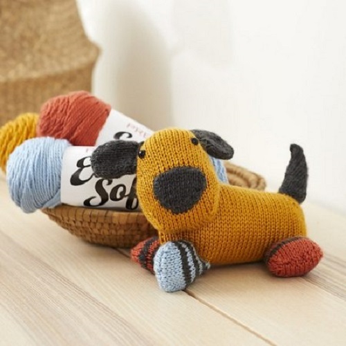 Colorblock Puppy Free Knitting Pattern.