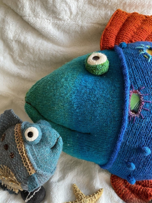 Knitted Mother and Baby Fishes