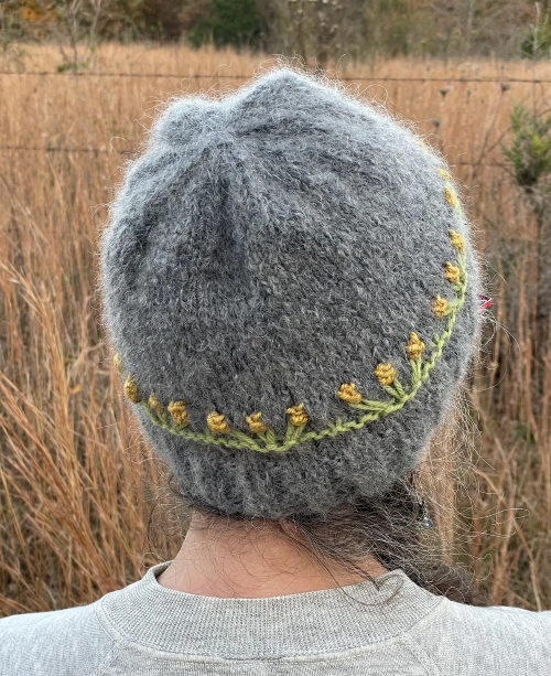 Knitted Spring Hat with Embroidery Detail