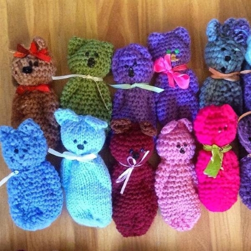 Group of Knitted Pocket Teddy Bears