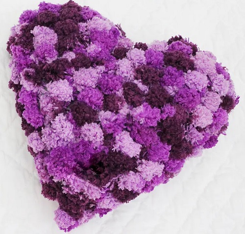 Pom Pom Yarn Heart Pillow