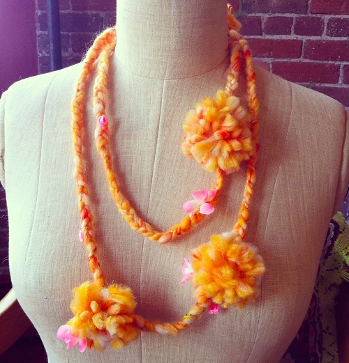 Knit Collage Pom Pom Necklace