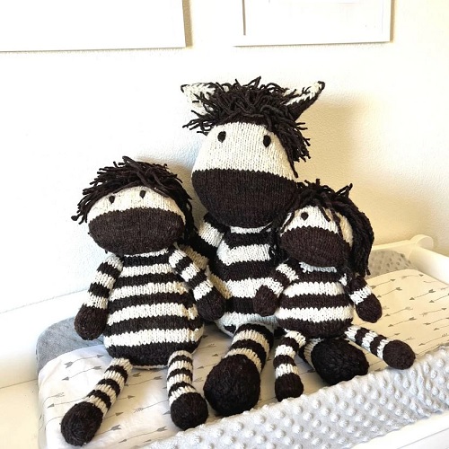 Hand Knitted Homespun Wool Zebra Stuffed Animal