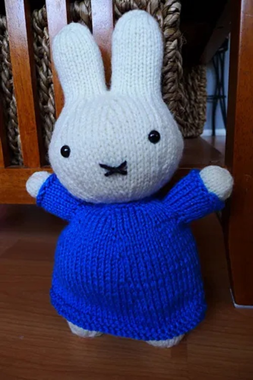 bunny in a blue dress