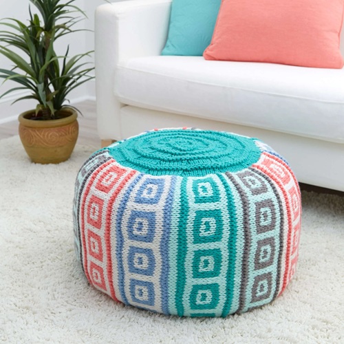 Free Red Heart Knit Mosaic Squares Pouf Pattern